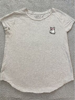 LOFT Vintage Soft heather cream cat T-shirt